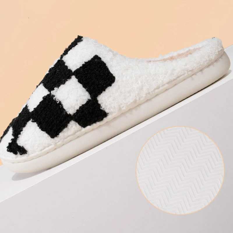 Fashion Mixed Color Plaid Cotton Slippers Women Comfort Soft Sole Plush Home Slides Woman 2025 Indoor Non Slip Fluffy Slippers S260305