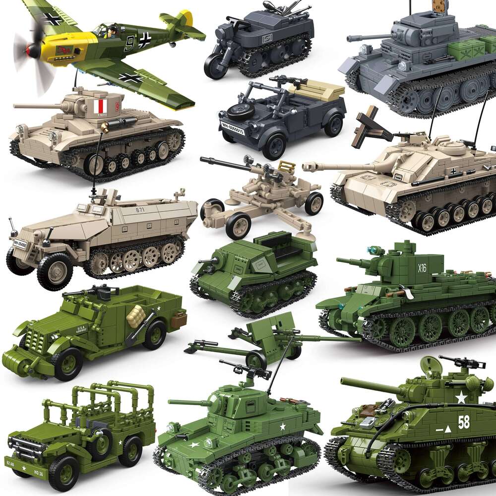 Military Tanks Stuart SdKfz251 PanzerVI Sherman US Army Quan Guan WW2 Soldier Figure Model Building Block Brick kid Children Toy Z260305