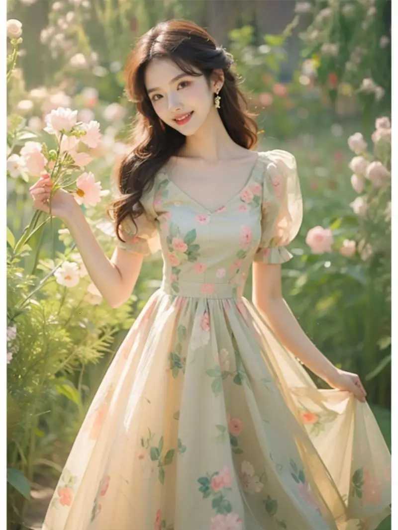 Beautiful Temperament Super Good-looking High-end Exquisite Waist-hugging Floral Puff Sleeve Dress for Women X260306