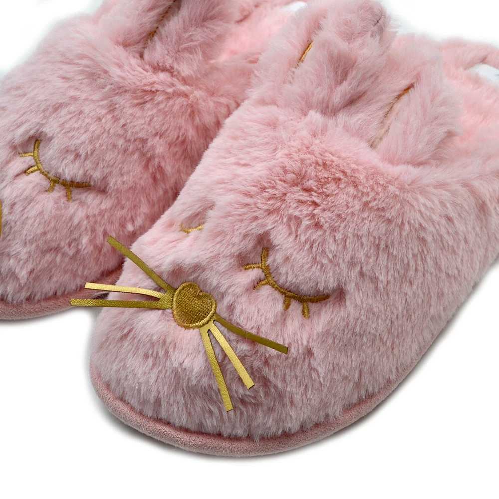 Cute Bunny Fuzzy Slippers Warm Animal Memory Foam Rabbit Plush Women Indoor Outdoor Bedroom Slippers S260305