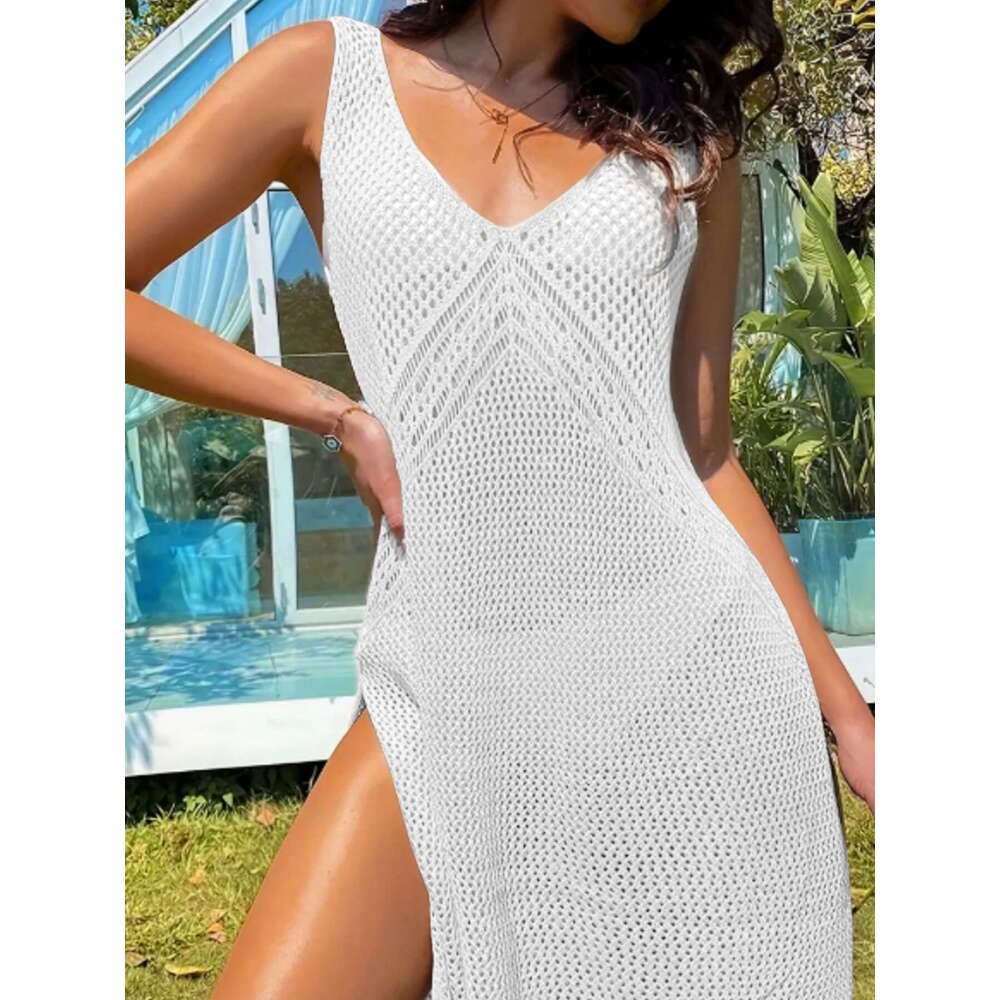 Foreign trade cross-border European American 2026 source manufacturer V-neck sleeveless solid color hollow-out dress for beach vacation spring and sum