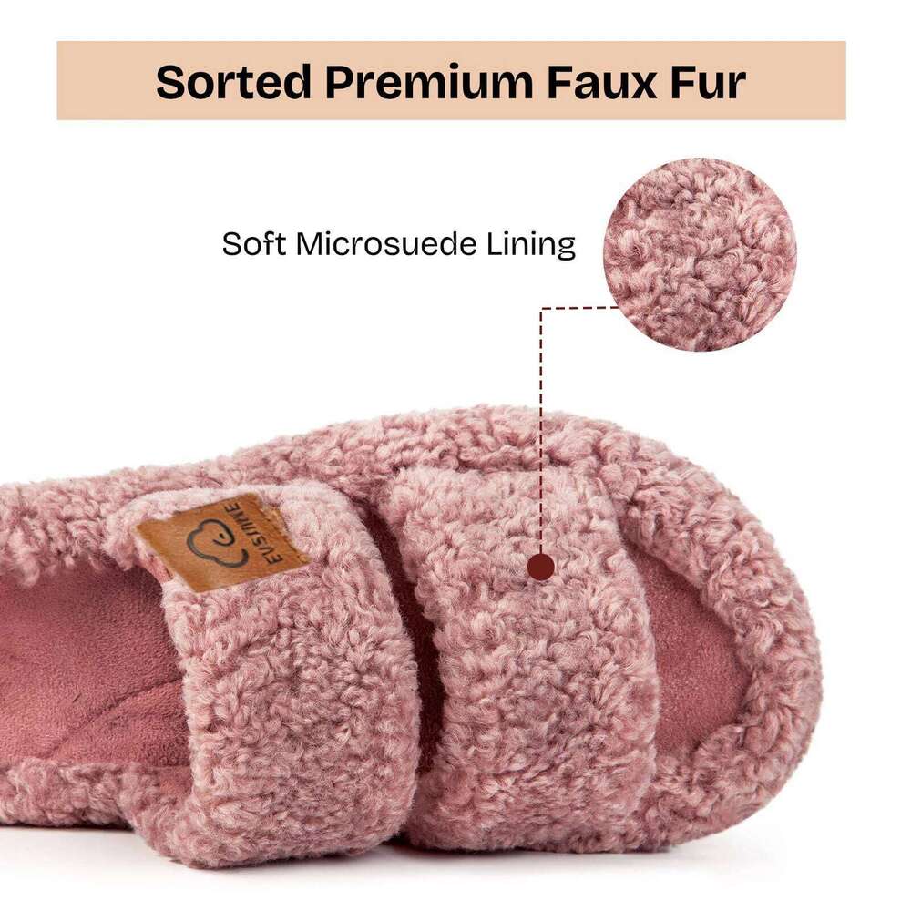 Litfun Winter Furry For Women Lightweight Memory Foam Indoor Slides Anti-slip Fluffy Warm Comfy House Women's Slippers