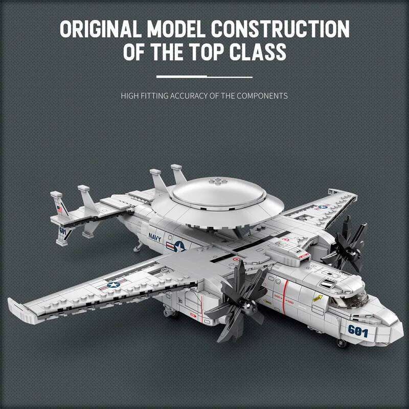 1126CS E2 Early Warning Aircraft Building Blocks Military Air Force Fighter Plane Model Bricks Desktop Ornaments Kids Toys Gift Z260305