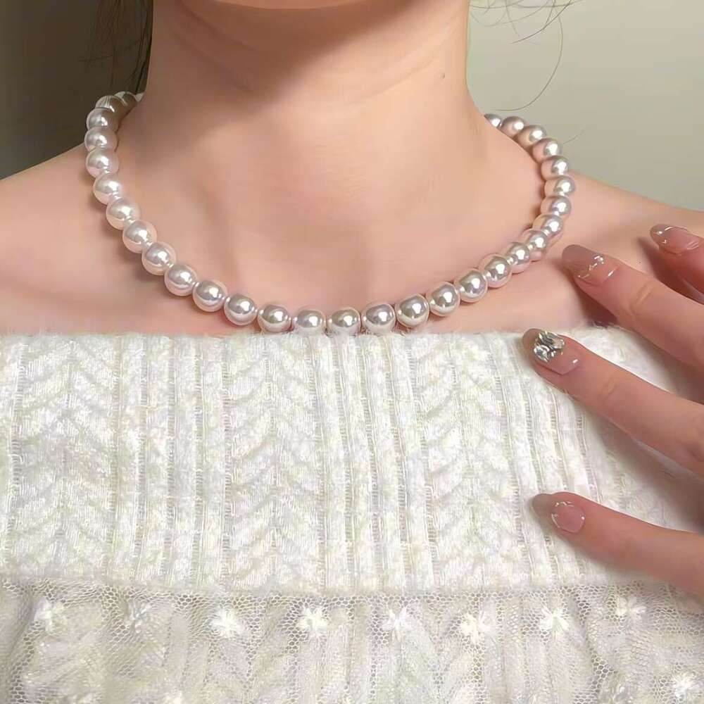 Spring New Manta Rose Pink Purple Pearl Necklace French Gentle Light Luxury Niche Collarbone Chain
