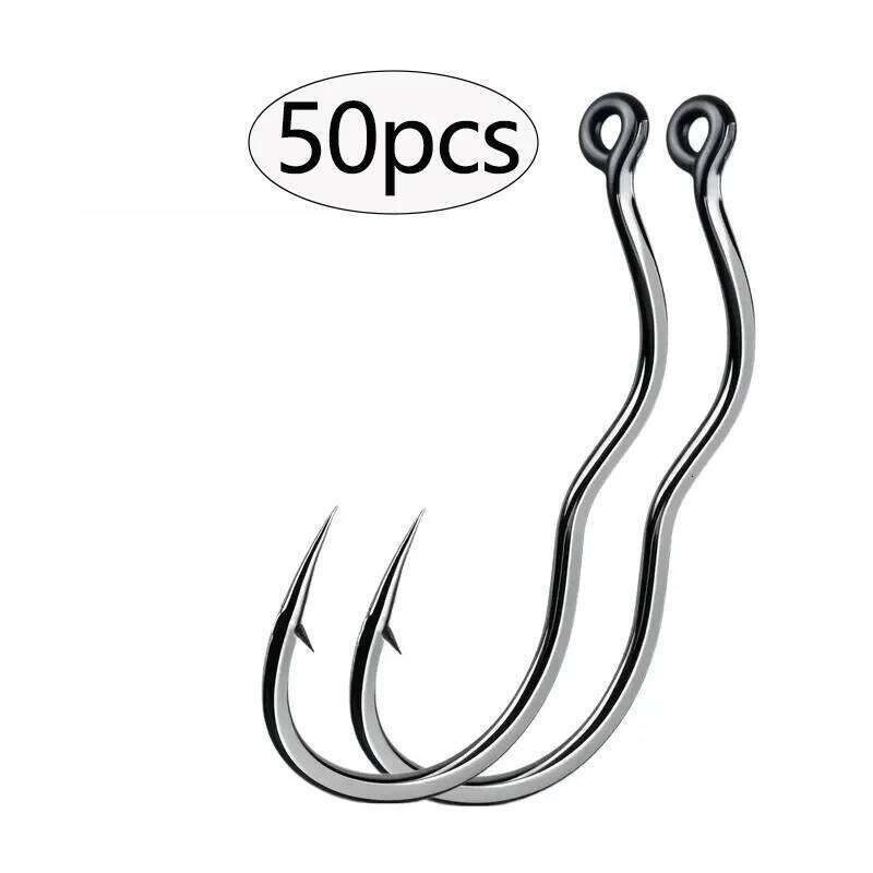 50 Pcs Durable Automatic Flip High Carbon Steel Fishhook With Eye Anti Slip Hook Sharp Barbed Fishing Tackle Accessories S260305
