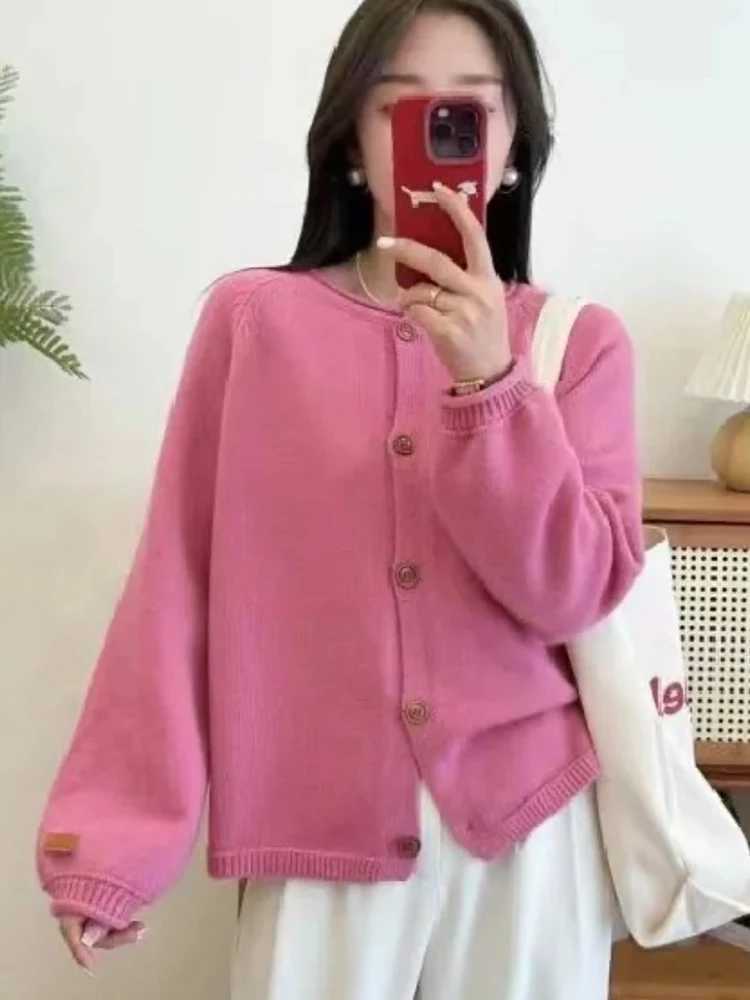 AOSSVIAO 2025 Autumn Warm Single Breasted Knitted Sweater Women Fashion Casual Jacquard Crochet Pink Cardigan Tops Y2k M260306