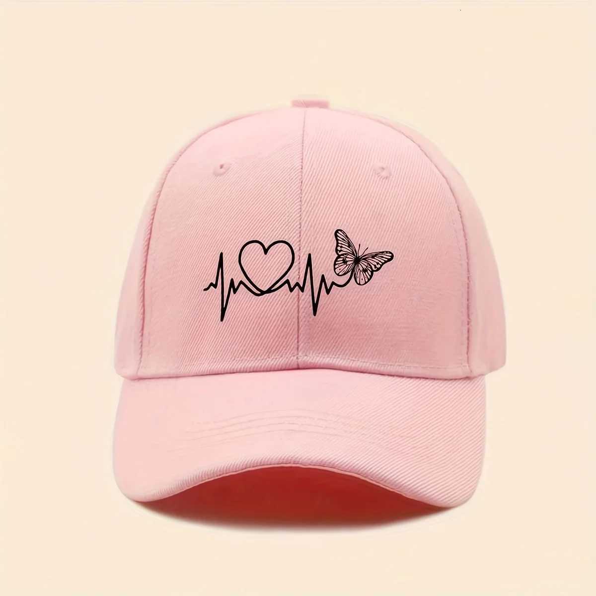 A minimalist baseball cap with white butterfly heartbeat print design for outdoor sports sunshade and sun protection S260306