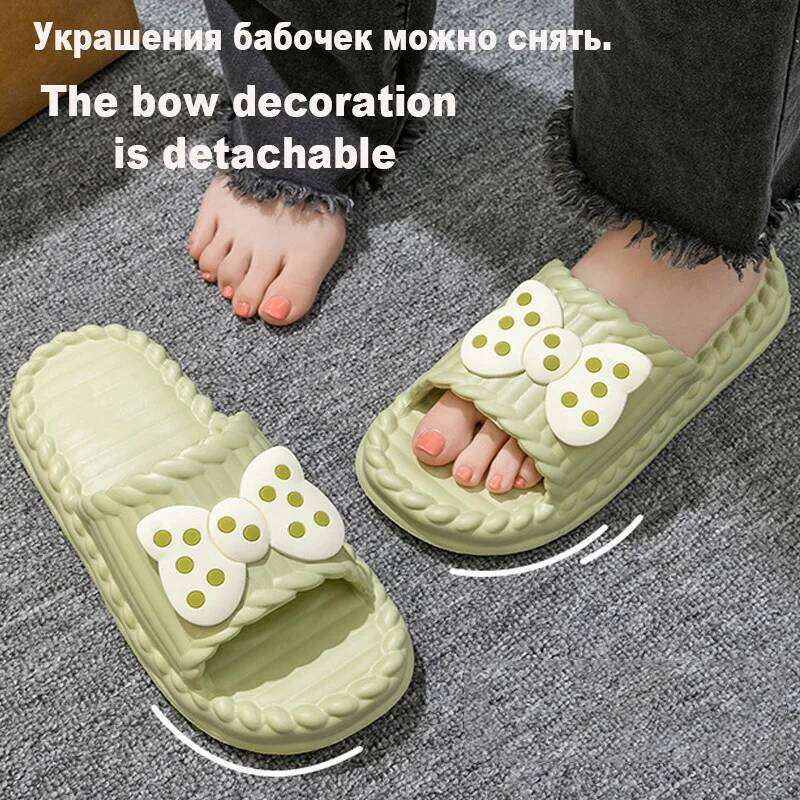 Summer Women's Slippers Cute Bow Tie Indoor Outdoor Thick Soft Sole Non-Slip Beach Slides Comfortable Sandals Fashion Shoes