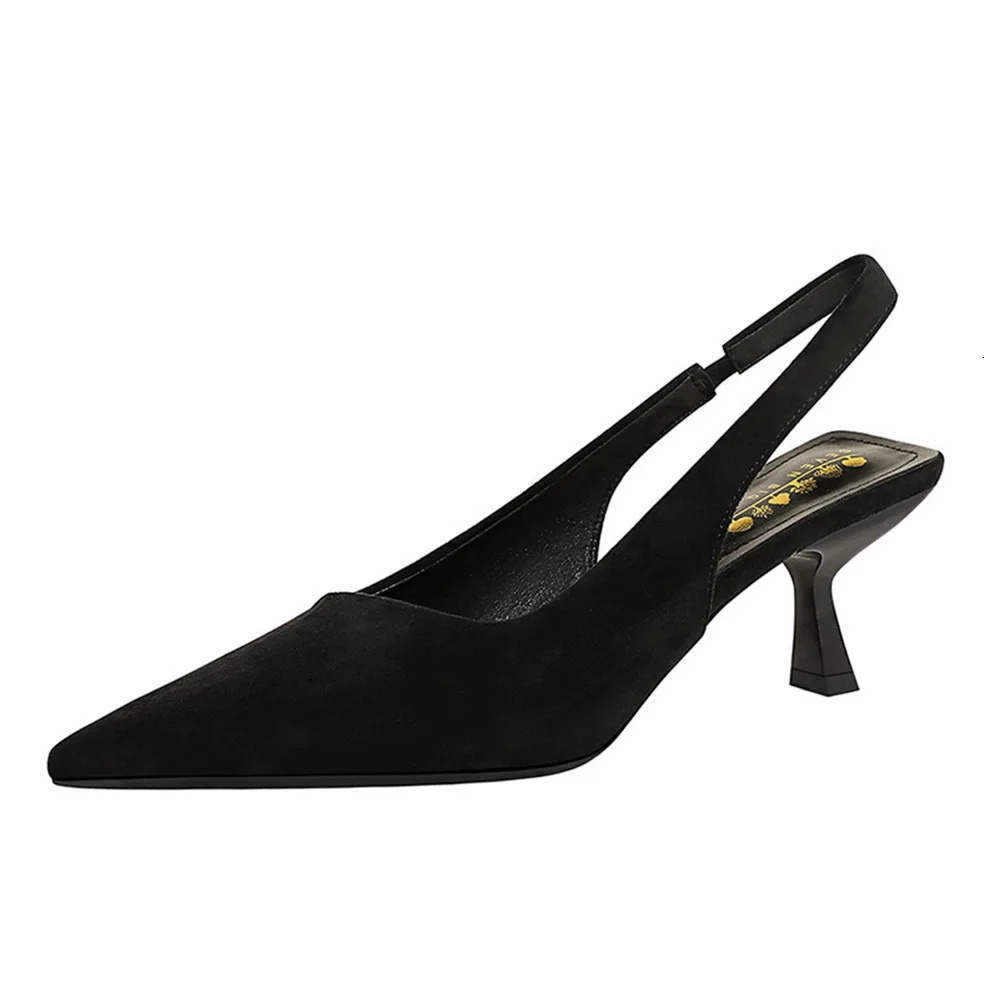 BIGTREE Shoes Suede Women Pumps Pointed Hollow Out High Heels 6 CM Summer Womens Sandals Occupation Office Shoes Kitten Heels 260303