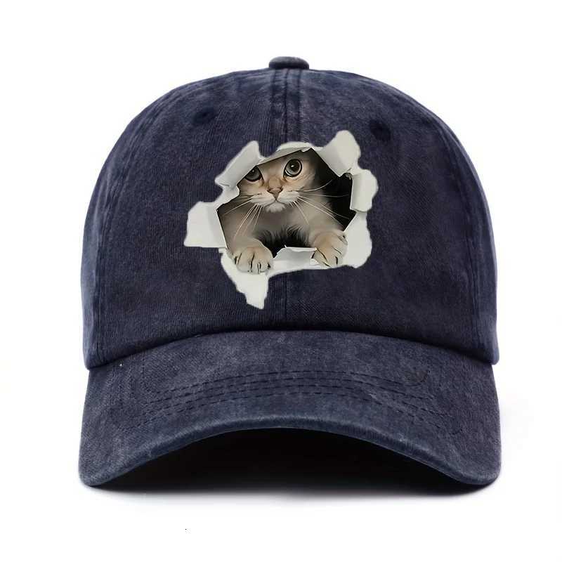 Cute cat designed baseball cap with retro sun protection and durable animal themed printing technology S260306