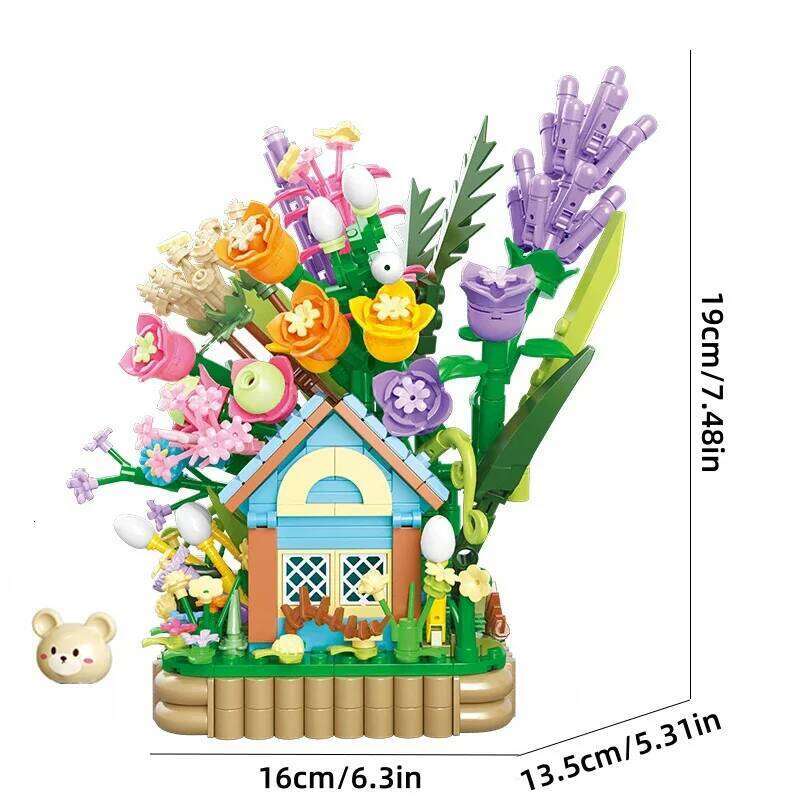Little Bears Forest Cabin Building Blocks Warm Flower House Model Bricks Set With Desktop Deco Kids DIY Toys Holiday Gift Z260305