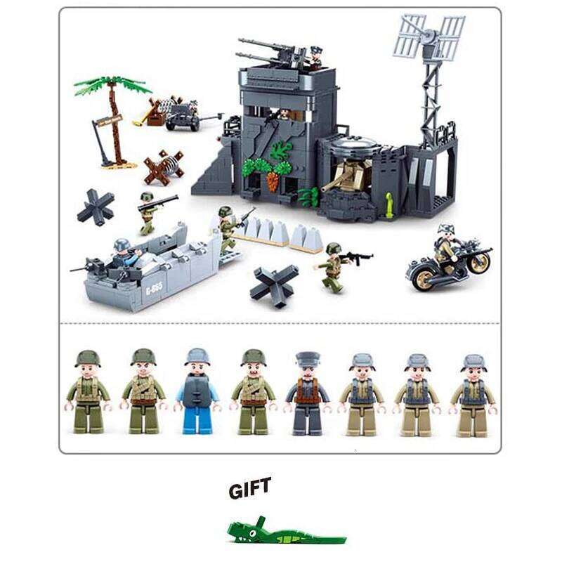 Military German Army Atlantic Fort Bastion MOC Building Blocks Set Weapon War Chariot Soldier WW2 Bricks Classic Model Kids Toys Z260306