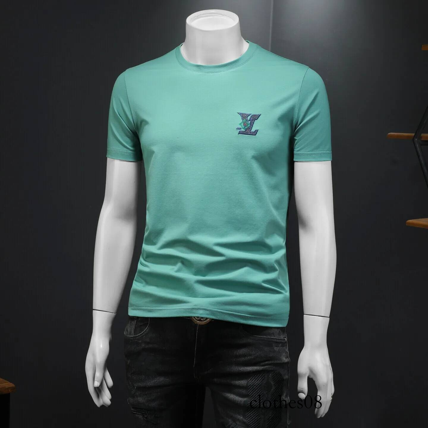 Men's Faionable round Ne Embroidered ort T-irt Slim Fit Cotton Top Trendy f Sve Tee Casual Summer Wear