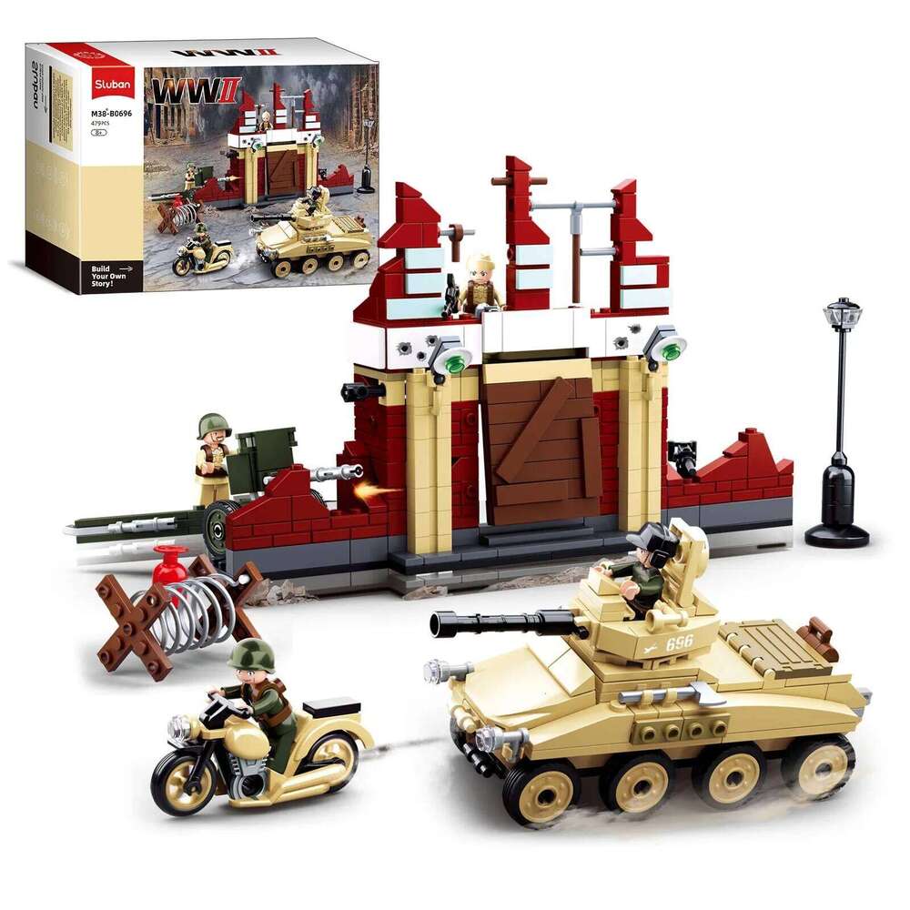 479PCS Military WW2 Tank Fortress Building Blocks Set Mortar Motorcycle Model Bricks Desktop Display Toys For Kids Holiday Gifts Z260305