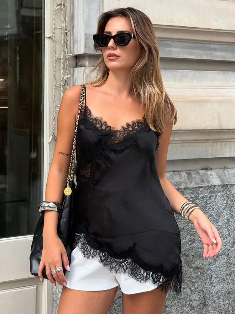 HH Sexy Women Asymmetrical Lace Slip Tops Summer Female Backless Sleeveless Off Shoulder Underwear Tanks Elegant Beach Camisole 260306