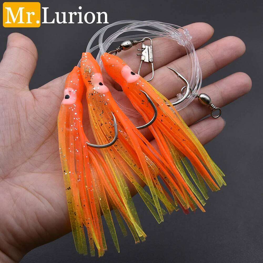 Mrlurion 2 bags artificial squid soft lure string hook with 3 sharp for sea fishing bait, sabiki hooks S260305
