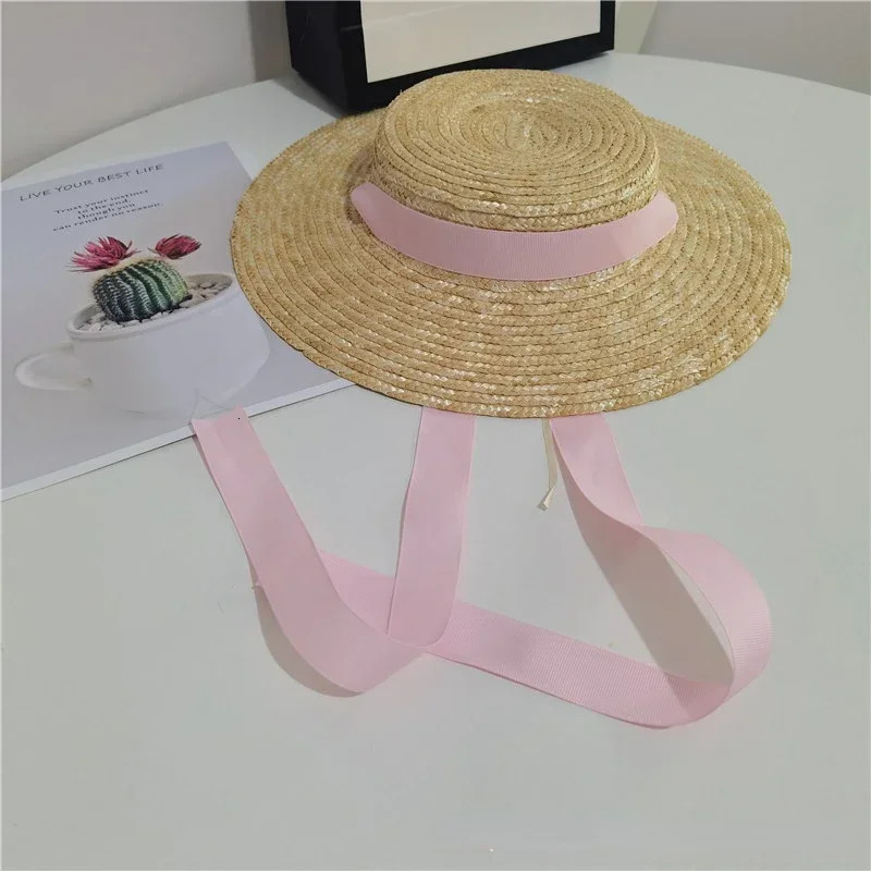 Childrens Ins Straw Hat Color Ribbon Large Brim Sun Hat Niche n Raffia Sun Hat Beach Panama Flat Top Cap 260228