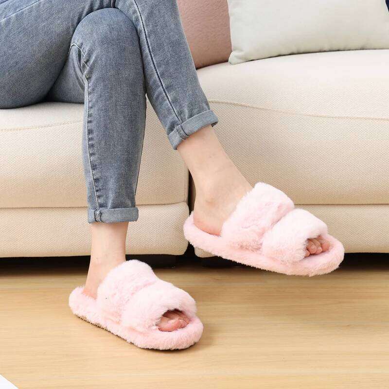 Litfun Winter Fluffy Women's Fur Slip On Indoor Fashion House Cotton Slides Furry Warm Comfy Slippers For Women