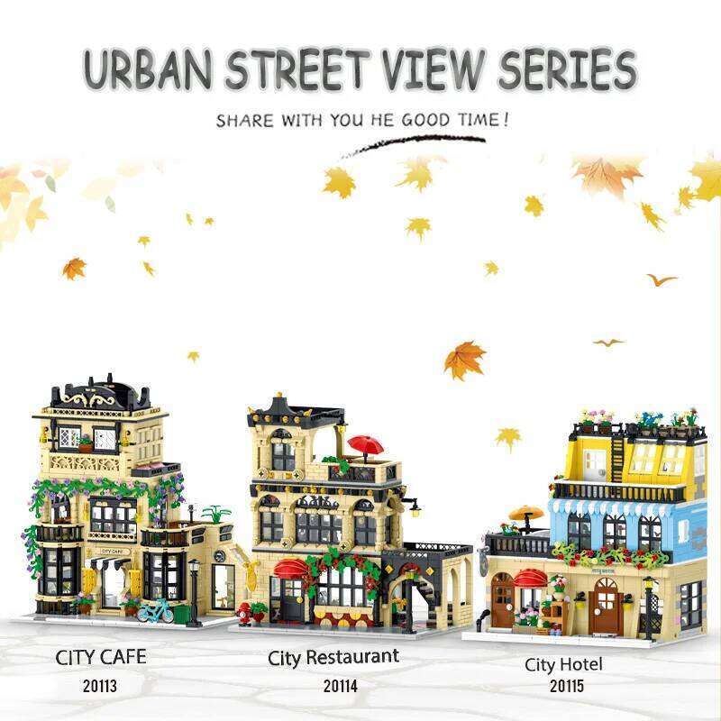 1443-1489pcs Creative City Cafe Light Streetview Building Blocks Bricks Model Sets MOC Modular Architecture Boys Toys Kids Gifts Z260306