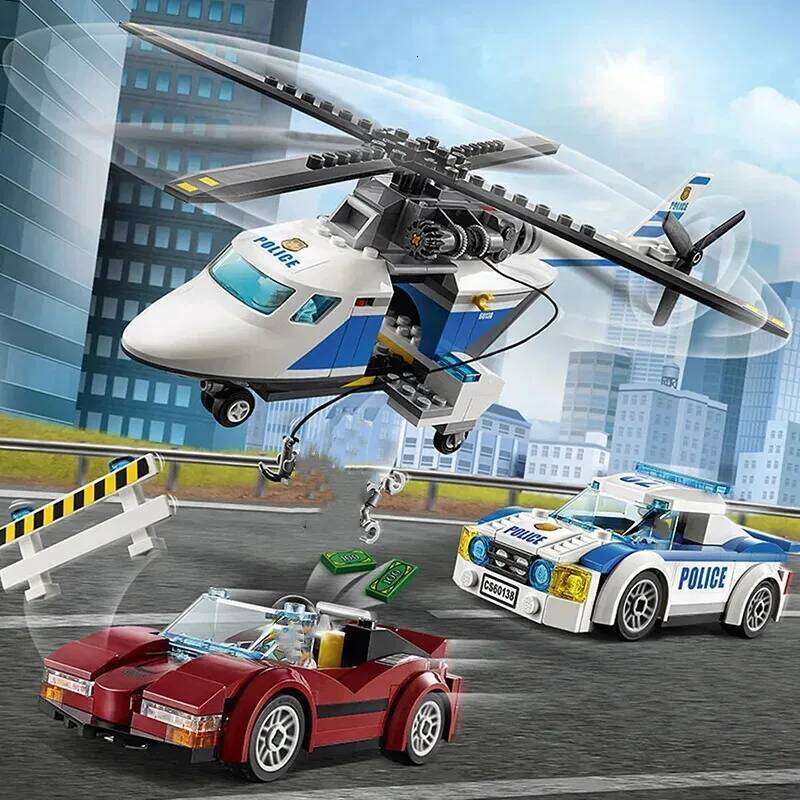 Compatible MOC Sets City Series Building Blocks High-speed Chase Prisoner Police Car Children's Toys Assembling Gift Z260306