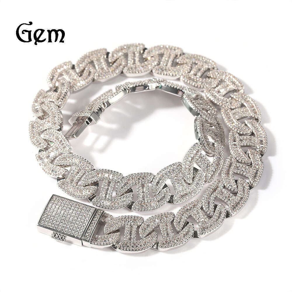 New European and American Style Micro Paved Zircon Hip-Hop Necklace, Unique Heavy Craft Full Diamond Box Clasp High-Quality Men's Necklace Wholes