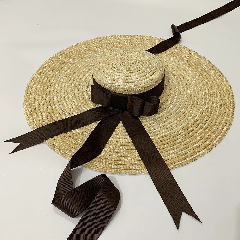 Womens Big Brim Wheat Straw Sun Hat Brim Ribbon Bow Layies Beach Hat Raffia Straw Hat wide brim hat womens hats fashionable 260228