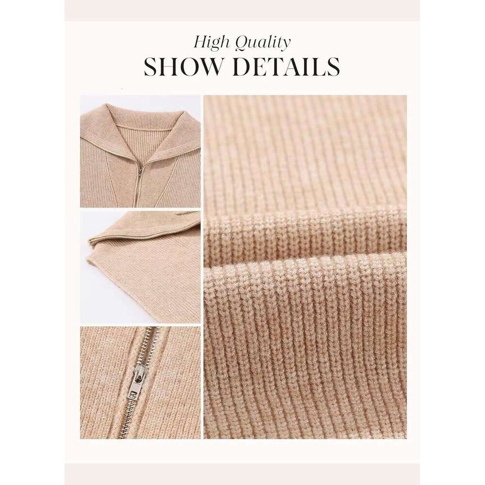 Women's Casual Sleeveless Half Zip Pullover Solid Designer V Neck Collar Ribbed Knitted Loose Sweaters