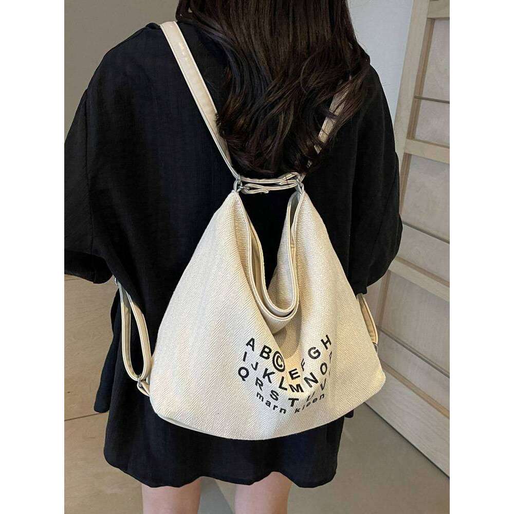 Korean Style Casual Letter Printed Large Capacity Canvas Bag New Unique Tote With Minimalist That Can Also Be Used As A Backpack XIU LAI SI
