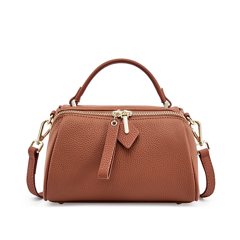 Genuine Leather Women's Bag 2026 New Retro Simple Classic Boston Tote Bag Cowhide Crossbody Shoulder Monochrome Bag