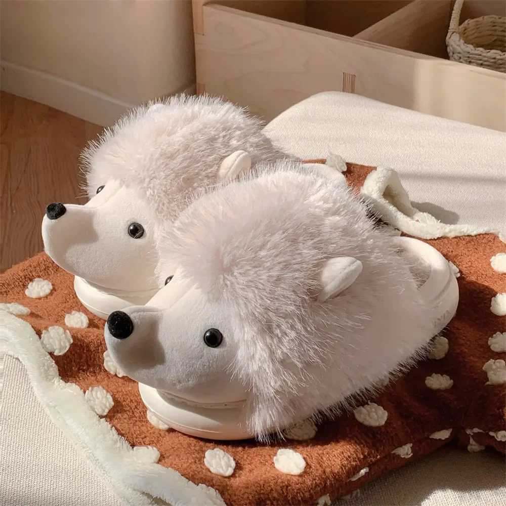 New Cute Cartoon Fluffy Slippers For Woman Winter Warm Shoes Funny Hedgehog Anti-slip Soft Plush Girls Indoor Home Floor Slides S260305
