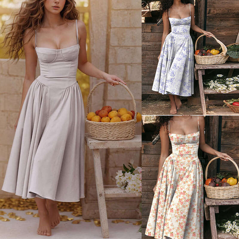 2026 Spring New Collection: Cross-Border European and American Foreign Trade Women's Clothing, French Elegant Retro Style Dopamine Camisole Dress