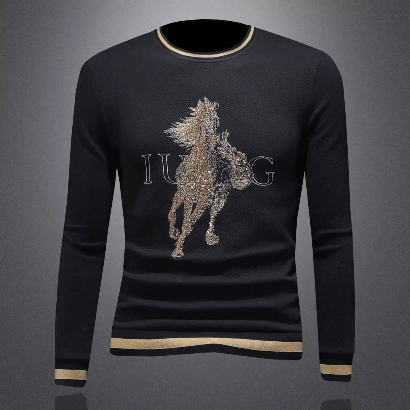 2025 Autumn Winter New Luxury Animal Rhinestone Trendy Casual Base Shirt Streetwear Moleton Masculino Sweatshirt Men
