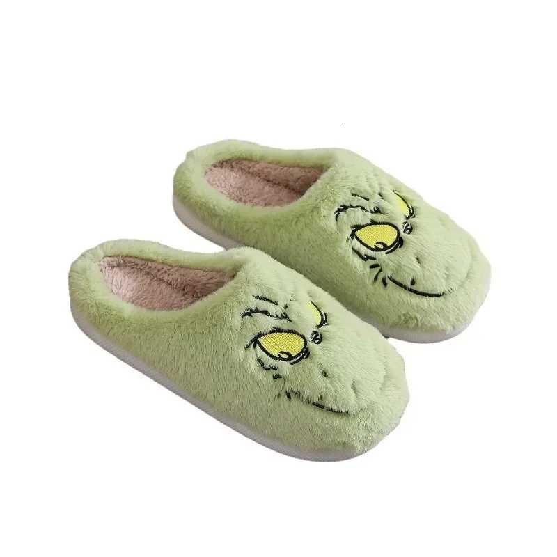 Christmas Plush Slippers Women Winter Warm Cute Home Green Haired Monster Slippers Funny Non Slip Cotten Shoes New Year Gift S260305