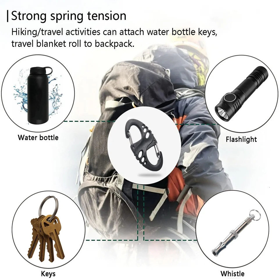 12 Pack Carabiner Clip Plastic S Clips Paracord Keychain Hooks for Key Chain Backpacks Bags Zipper Accessories 260228