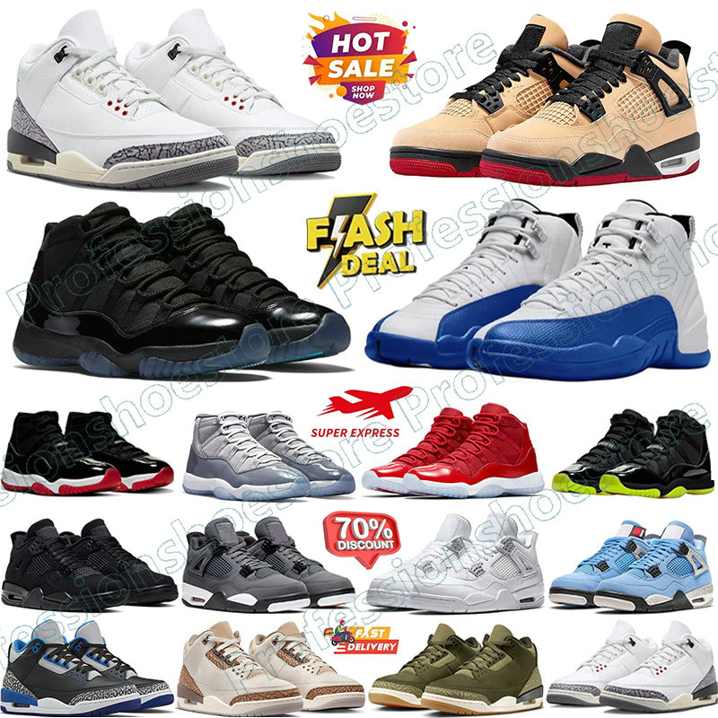 Designer Basketball Shoes 3s 4s 11s 12s Sneakers Military Black Cat University Blue Red Cement Thunder Pine Green White Oreo Cool Grey Sports Men Women Trainers 36-47