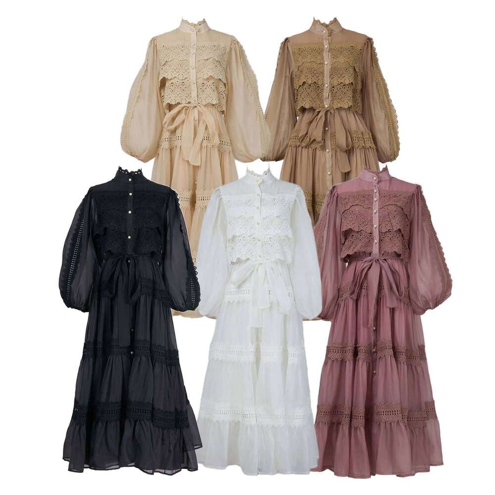 Luxury Long Dresses Women 2026 Spring Summer Embroidery Ruffle Lace Pearl Hollow Out Party Midi Dress Shirt Full Sleeve Vestidos Mdng260306