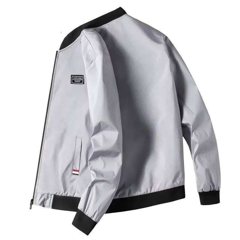 Men's Casual Long Sleeve Zipper Baseball Collar Bomber Jacket, Chic And Trendy Regular Fit Windbreaker Jacket For Spring