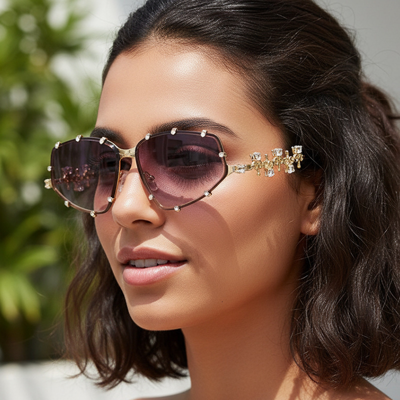 2026 New Luxury Brand Sunglasses With Future Technology Diamond Inlaid Fashion Sunglasses European And American Ins Outdoor Sports Glasses