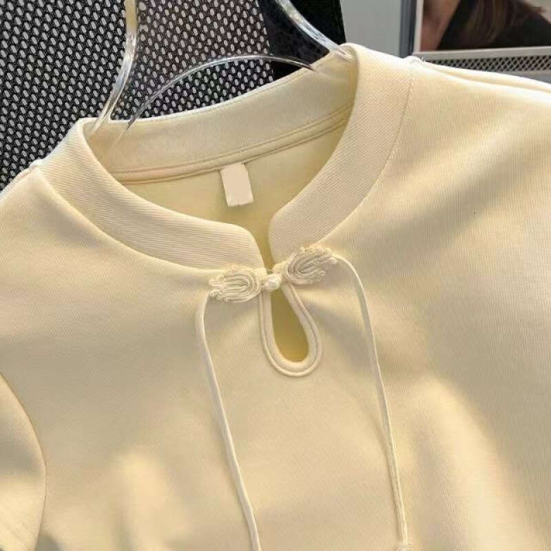 2026 Summer New Women Short Sleeve Pullover T-shirt Female Short Solid Color Tops Tees Ladies Stand Collar Casual T Shirts New Chinese Style