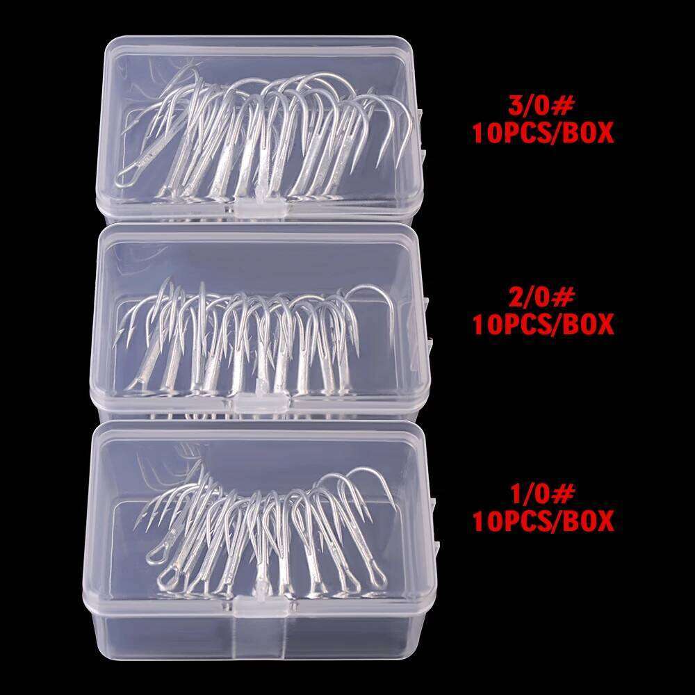10pc/Box White Color FISHHOOK Overstriking Antirust Fishing Tackle 1/0#2/0#3/0# High Carbon Steel Treble Hook S260305