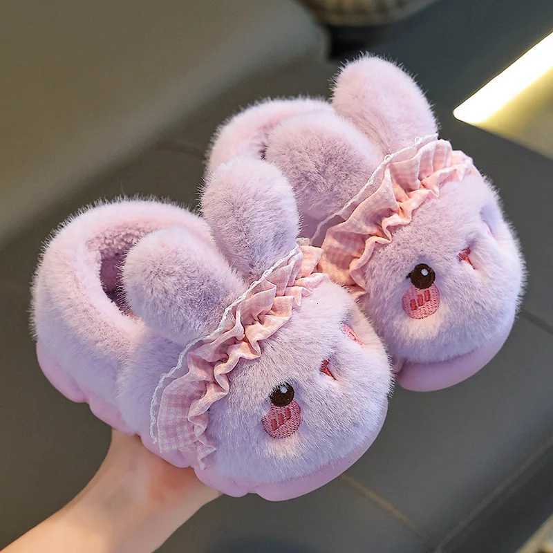 Winter Plush Slippers with Rabbit Design - Warm Fleece-Lined House Shoes Cute Animal Slides with Closed Back for Women Girls S260305