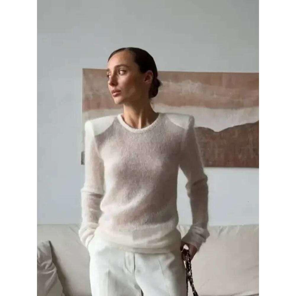 Women Solid See Through Knitted Pullover Sexy Round Neck Full Sleeve Slim Fit Thin Sweater Female High Street New Knitwears Mdng260306