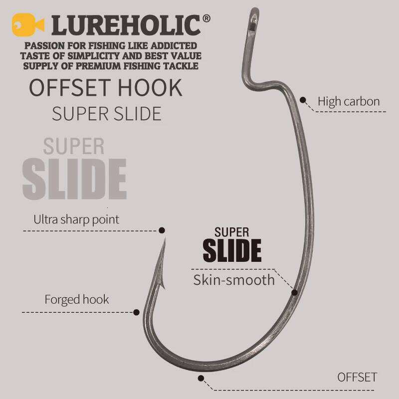 LUREHOLIC PTFE Super Slide Offset Hook Texas Rig Drop Shot Stainless Steel Worm Fishhook Fishing Accessories S260305