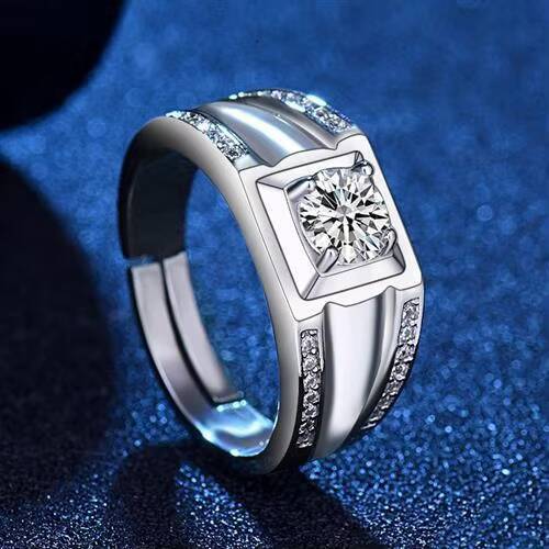 Hot Sale Rhodium Plated Moissanite Sterling Silver Mens Open Hip-Hop Wedding Party Personalized Ring Wholesale