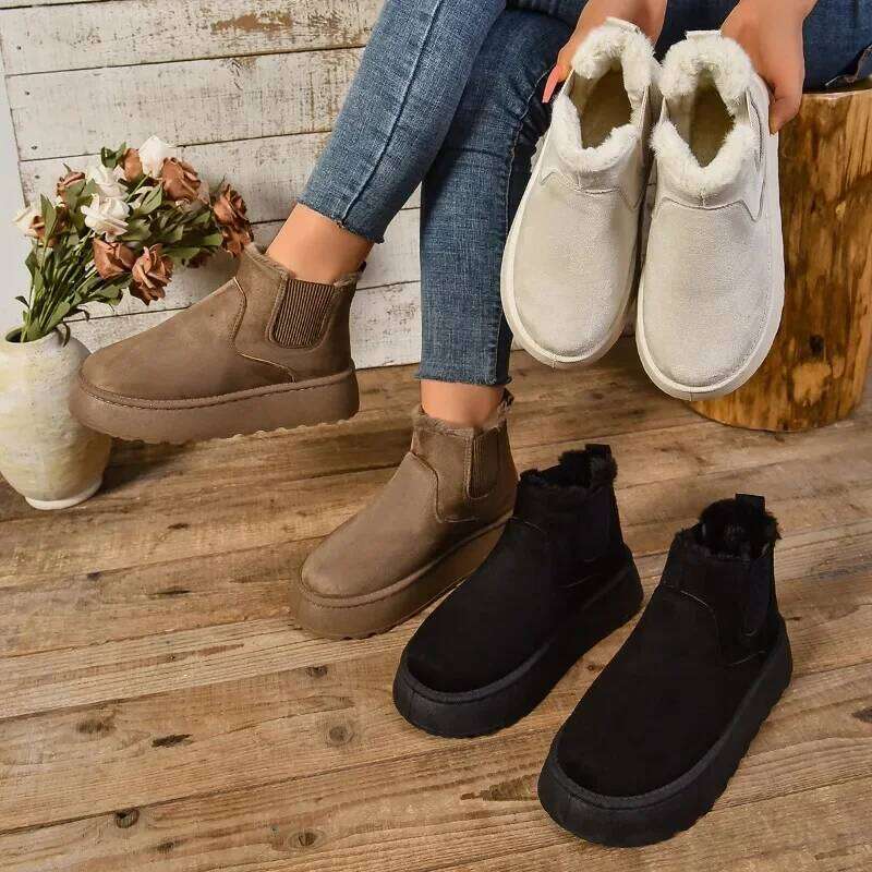 Winter Women Short Plush Warm Snow Casual New Suede Fur Chelsea Ankle Boots Flats Platform Ladies Shoes Botas