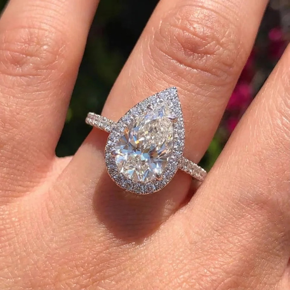 925 Sterling Silver 1CT Simple Sparkling Pear Shape Zircon Ring For Women Engagement Wedding High Quality Fine Jewelry 260302