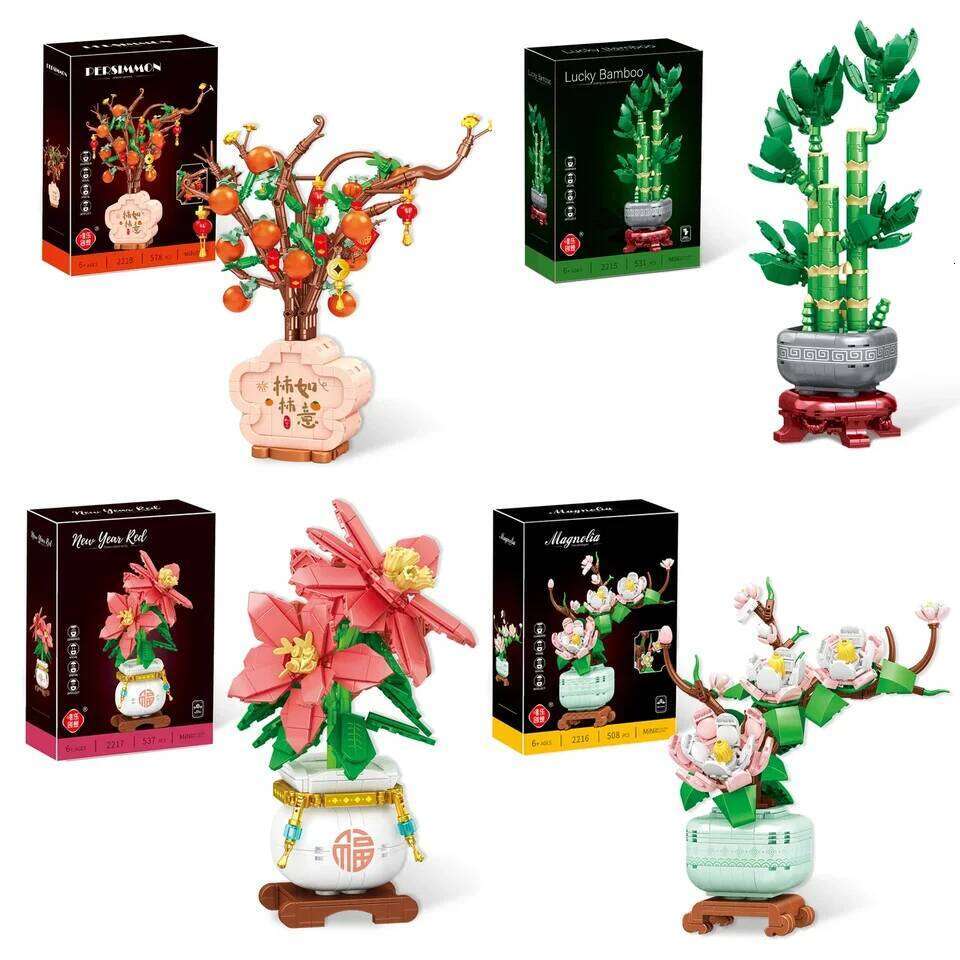 DIY Home Decoration Plastic Building Blocks Artificial Flowers Bonsai Creative New Year Gifts Z260305