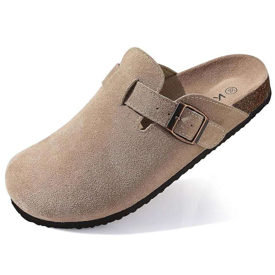 Litfun New Clogs Women Fashion Suede Mules Slipper Classic Cork Antislip For Outdoor Slippers With Arch Support