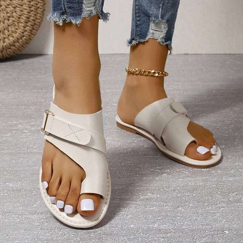 Outside Casual Beach Women Shoes Summer New Flats Flip Flop Sandals Walking Clip Toe Roman Buckle Ladies Slides