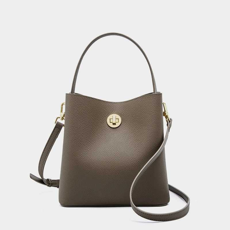 Hifashion Cow Genuine Leather Bucket Tote Handbags For Women 2026 Designer Top Handle Work Ladies Shoulder Crossbody Bags H260306